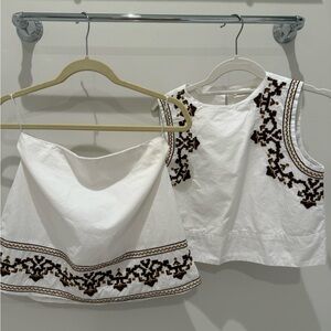 Julia Amory Mustique Slim top with Embroidered brown and white